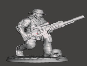sniperman crouched 28mm miniature soldier 3d print model - Mito3D