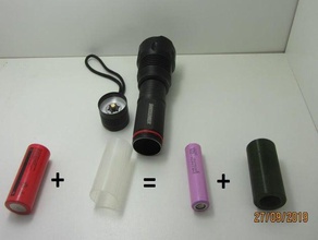 einsatz fuer taschenlampe 18650 zu 26650 diy 3d print model - Mito3D