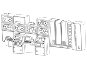 Mm postapocalyptic sci-fi retro bina detayları, bilgisayar odası 3 set oyuncak & oyun aksesuarları 28 mm 32mm detay seti fallout post-apokaliptik scifi masa üstü arazi kasa çorak savaş 3d print model - Mito3D