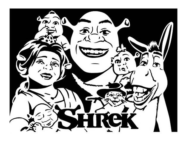 shrek stencil 2d art baby cat l'asino dreamworks animation fiona film orco la principessa il gatto con gli stivali 3D print model - Mito3D