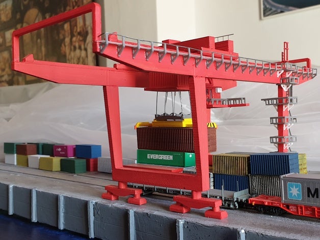 gr p rtico para contenedores escala n contenedor de la grúa calibre las estructuras edificios los trenes del modelo 3D print model - Mito3D