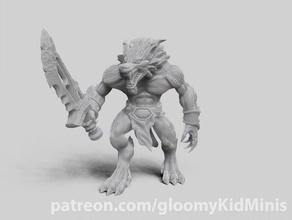 werewolf hybrid form barbarians games barbarian dnd miniature dungeons dragons lycan sword tabletop gaming wolf worgen 3d print model - Mito3D