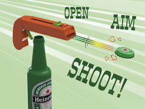 bottle opener cap gun beer fun gadget gift lol party present 3d print model - Mito3D