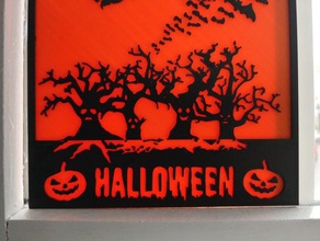 halloween window panes 2d art bats decoration holiday lithophane pumpkin scene spooky witch 3d print model - Mito3D