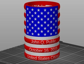 us citizen coozie cup customizable gift naturalization openscad pencilholder pencil flag 3d print model - Mito3D