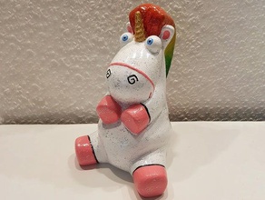 fluffy unicorn banka srew takın para şekil kumbara heykel tek boynuzlu at 3d print model - Mito3D