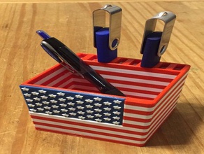 usb pencil holder - united states flag usa us 3d print model - Mito3D