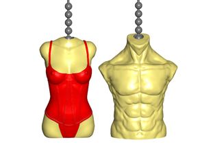male female torso pull ball chain keychain knob handle fob finials 3d print model - Mito3D