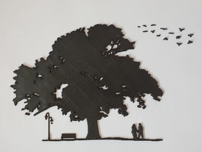 amor de pareja 2d arte la pared Arte en banco aves par marco hierba lámpara linterna árbol 3d print model - Mito3D