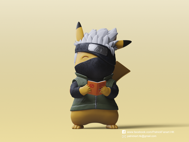 pikachu x kakashi pokemon, naruto anime personaggio di carino fanart figura figurina shippuden pokemon figure andare giocattolo la scultura statua 3D print model - Mito3D