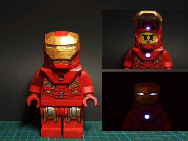 minifig metall uomo aperto casco led opzionale ironman iron man 3D print model - Mito3D