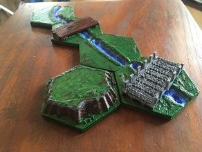 terrain tiles board games bridge game hexagon hill memoir44 river rock tile 3d print model - Mito3D