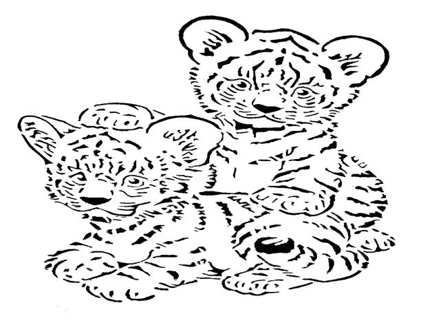cucciolo di tigre stencil animale cat cub 3D print model - Mito3D