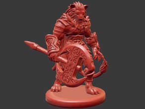 lion tabaxi barbarian miniature 3dprintable dungeons dragons fantasy tabletop warrior 3d print model - Mito3D