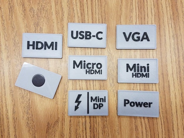 adapter labels abbymath adapters cable management classroom computer display port hdmi magnetic micro mini miniature office organization power projector tags thunderbolt usb-c useful vga 3D print model - Mito3D