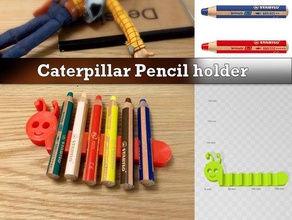 caterpilar pencil holder caterpillar chenille children crayon dessin drawing enfant fun pen stabilo 3d print model - Mito3D