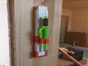 montaggio a parete tasca di plastica regola + pica-lavaggio wandhalterung plastik-meterstab pieghevole bastone halterung longlife meterstab yard 3d print model - Mito3D