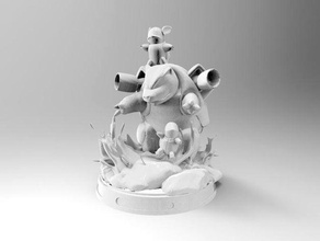pokemon diorama squirtle wartortle blastoise 3db figure la statue 3d print model - Mito3D