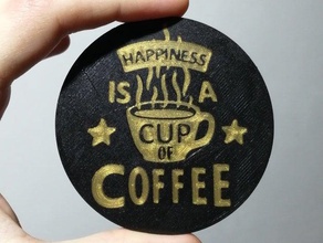 coffee happiness coaster - multipass multicolor print dual color extrusion gold multicolour 3d print model - Mito3D