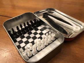mini satranç altoid kutusu ilaçlar kap teneke tahtası taşları seti 3d print model - Mito3D