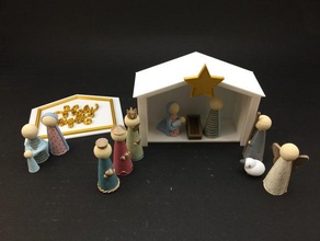 peg doll nativity decorative stable box baptister catholic christian christmas decoration gift lds mormon present sturdy unbreakable 3d print model - Mito3D