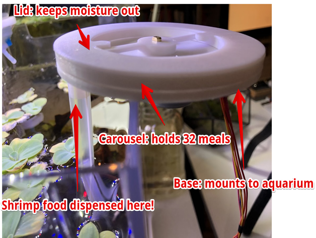 automatic pellet feeder shrimp aquarium tank 3D print model - Mito3D