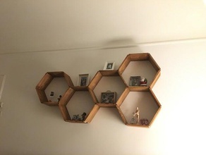 hexagonal shelf board floating hex hexagon container hidden link honey honeycomb joints minimal regal sechseck system wall mount wandregal wood 3d print model - Mito3D