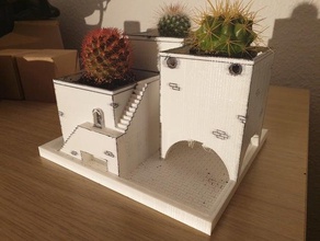 cactus pote a casa casas decoraci&oacute n decoração decorativos das flores flor vaso de apenas enterrado na mesma panela con cacto macetero para 3d print model - Mito3D