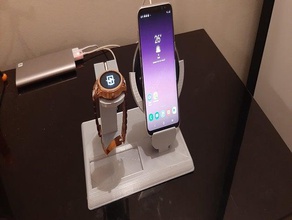 samsung carregador sem fio + fósseis smartwatch stand suporte do q relógio fossil telefone galaxy s8 3d print model - Mito3D