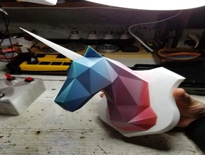 low poly unicorn head fixed flat base separate files mounting hole remix 3d print model - Mito3D