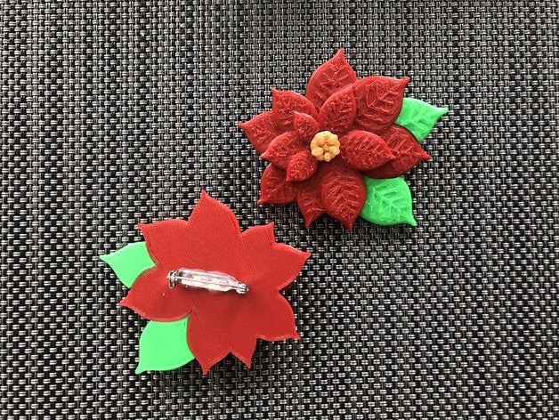 poinsettia pin cabochon bauble brooch christmas ornament tree flower jewelry poinsettias xmas decorations ornaments 3D print model - Mito3D