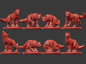wolves miniatures 3dprintable animal dungeons dragons fantasy miniature tabletop wolf 3d print model - Mito3D