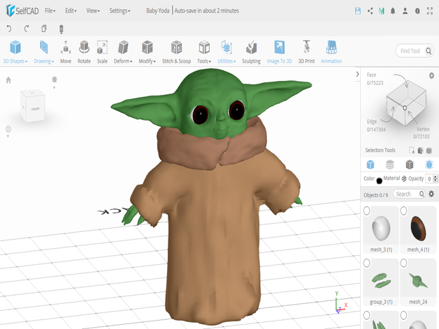 bébé yoda Imprimé en 3d L'imprimante L'impression selfcad 3D print model - Mito3D