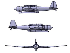 200 1 nakajima b5n kate uçak kan kırmızı gökyüzü Pasifik masa üstü torpedo wargaming II 3d print model - Mito3D