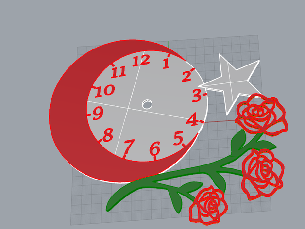 rose moon star clock ay y ld z bayrak bayrakl saat t&uuml rk bayra turkey flag wall 3D print model - Mito3D