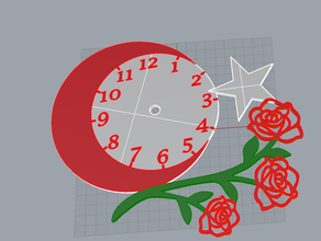 rose Mond-Sterne-Uhr ay y ld z bayrak bayrakl saat Uhr t&uuml rk bayra Türkei fahne Wand-Uhr 3d print model - Mito3D