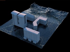 la ciudad de inundación escena muy alta calidad edificio los edificios cinema 4d las inundaciones octanaje realflow simulación estructura agua 3d print model - Mito3D
