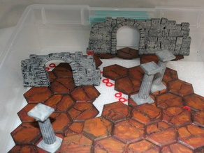 gloomhaven - stone archways thin terrain base hex cracks pattern 3d print model - Mito3D