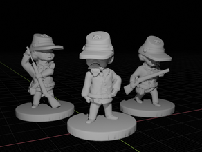 confederate soldiers comic style set 1 + blender rig confederacy figurine soldier toy 3d print model - Mito3D