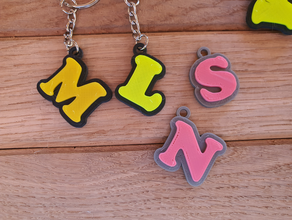 simple keychain letters 3d alphabet dual color extrusion initials keych keychains letter name tag openscad sketchup 3d print model - Mito3D