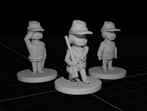soldados confederados o estilo de quadrinhos do conjunto 2 + blender equipamento figuras ação confederação fidget brinquedo figurine soldado toy soldier 3d print model - Mito3D