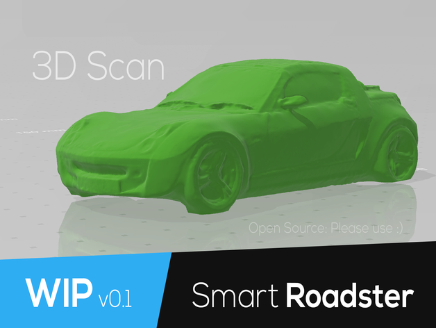 smart roadster 452 printable mesh scanned wip autodesk fusion 360 recap photo automotive car free keyring open source photogrammetry remixable smartphone vehicles 3D print model - Mito3D