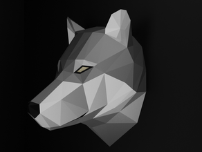 low-poly grey wolf head art lowpoly low poly animal 3d print model - Mito3D