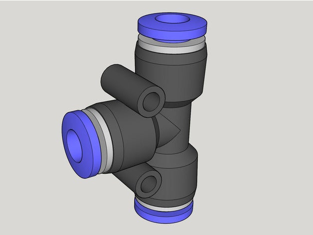 6mm pneumatic tee fitting model pneumatic-fitting 3D print model - Mito3D