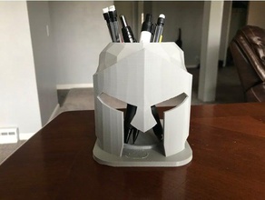 spartan helmet pencil holder low poly art desk organizer pen sparta spartans race spring 3d print model - Mito3D