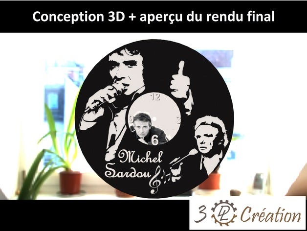 d co disque vinyle - horloge michel sardou vinyl record d&eacute 3D print model - Mito3D