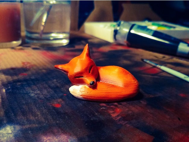 little cute sleeping fox art cutefox decor deskbuddy desk buddy paintable 3D print model - Mito3D