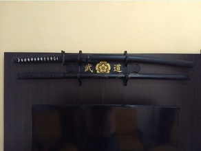 dual katana mount-holder - oda clan kamon & bud kanji holder 3d print model - Mito3D