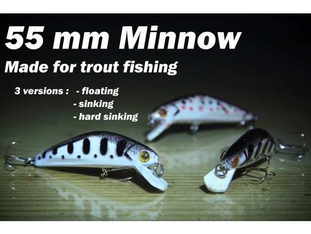 Mm alabalık balıkçılık kalıpları yem minnow 55 dahil bas lure levrek 3D print model - Mito3D