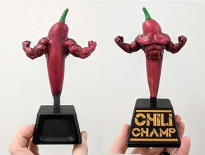 chile campeón chili cook off trofeo premio champ pimienta competencia concurso cocción cocine medalla pimiento rojo 3d print model - Mito3D